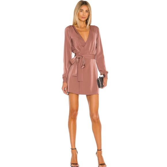 Revolve NBD Janet Wrap Mini Dress Size Medium Satin Mauve V Neck Cocktail Party - Picture 1 of 16